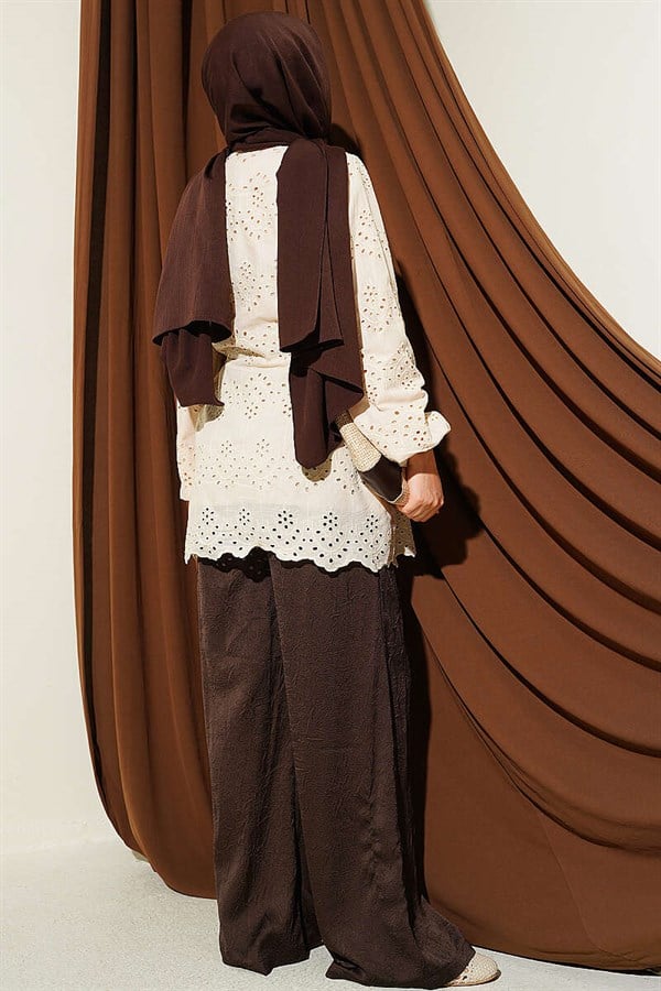 Embroidered Shirt with Tie-Down Sides, Beige