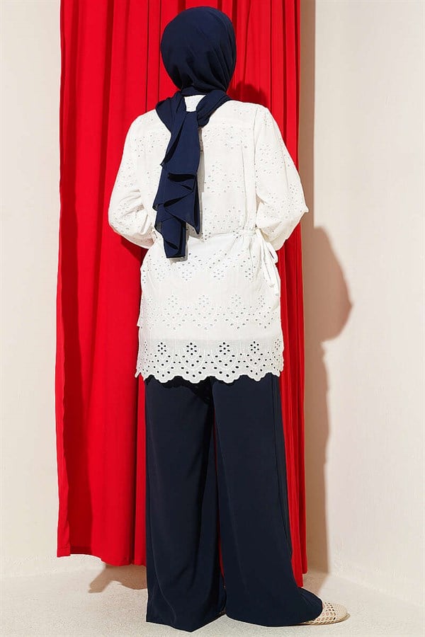 Embroidered Shirt with Tie-Down Sides, Ecru