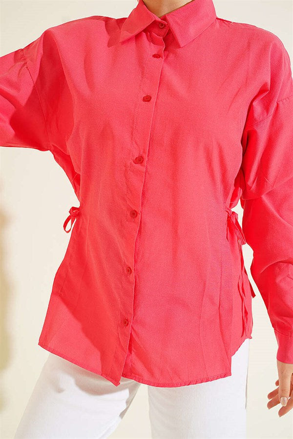 Plain Shirt with Side Tie Closure, Pomegranate Blossom
