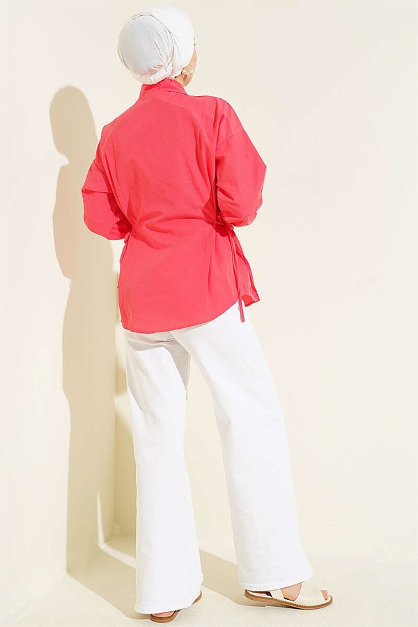 Plain Shirt with Side Tie Closure, Pomegranate Blossom