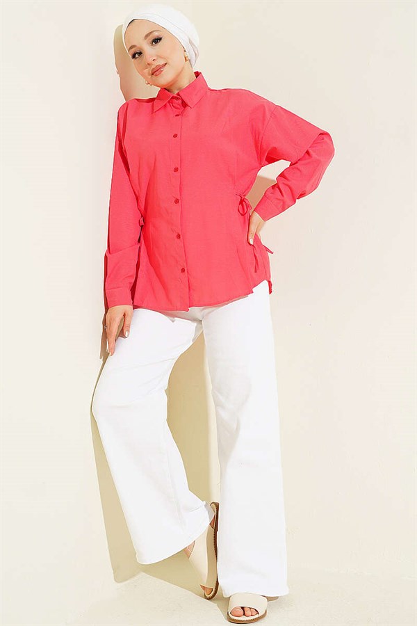 Plain Shirt with Side Tie Closure, Pomegranate Blossom