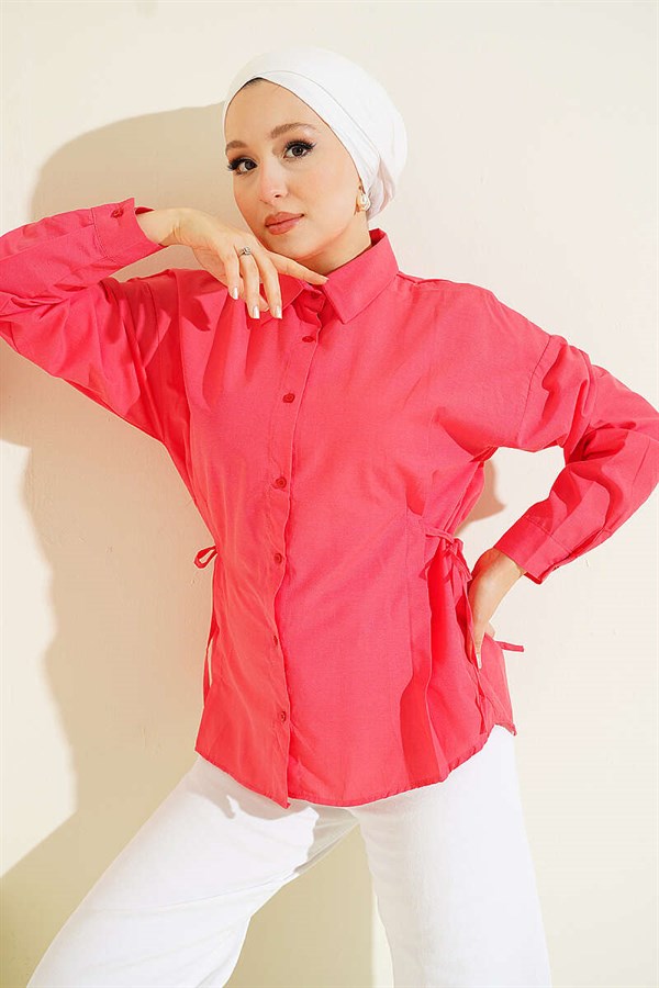 Plain Shirt with Side Tie Closure, Pomegranate Blossom