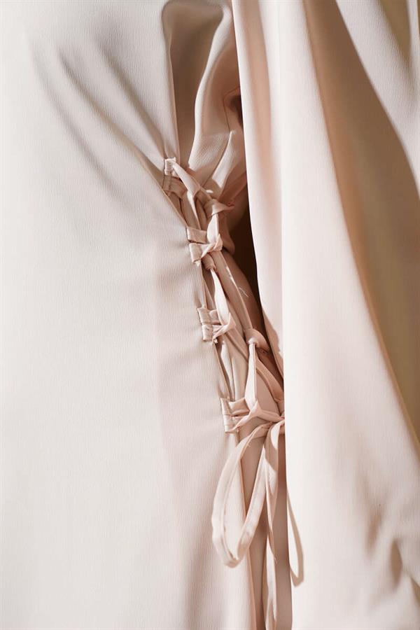 Satin Dress with Side Rope Ties, Beige