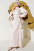 Satin Dress with Side Rope Ties, Beige