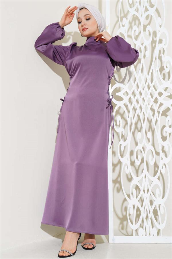 Satin Dress with Side Rope Ties, Magenta