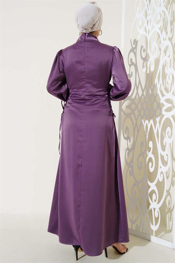 Satin Dress with Side Rope Ties, Magenta