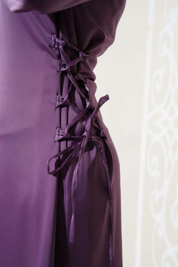 Satin Dress with Side Rope Ties, Magenta