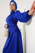 Satin Dress with Side Rope Ties in Saxe