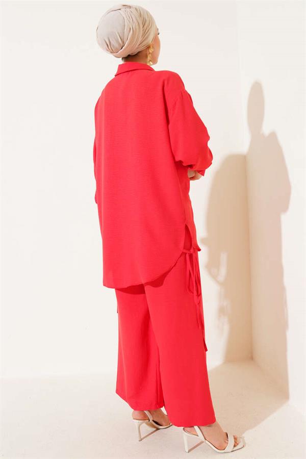 Alizarin Double Suit with Side Rope Detail