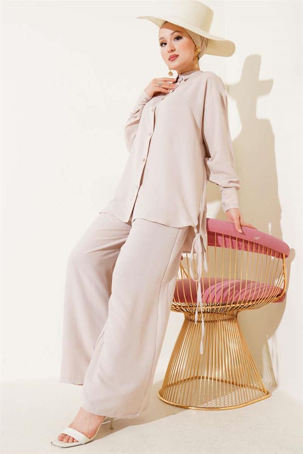 2 Piece Set with Side Rope Detail Beige