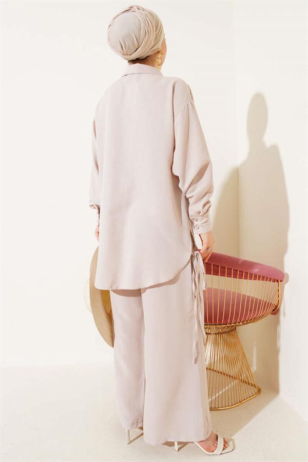 2 Piece Set with Side Rope Detail Beige