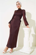Satin Dress with Side Rope Detail, Bitter Brown