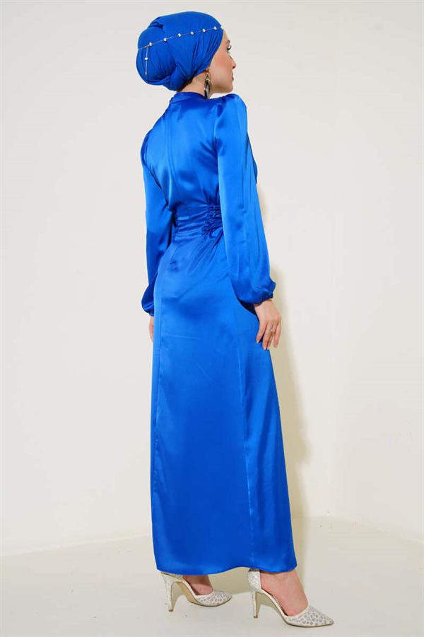 Satin Dress with Side Rope Detail in Saxe