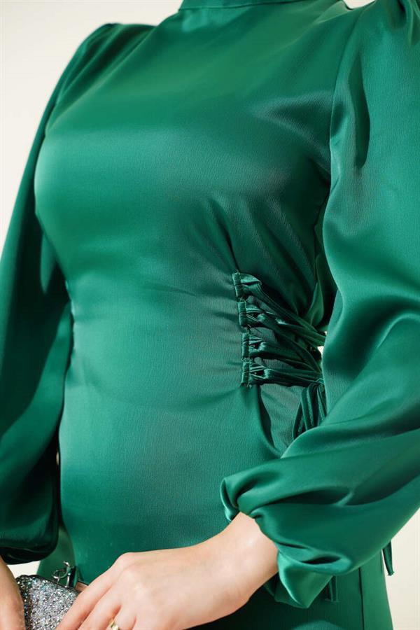Satin Dress with Side Rope Detail Green