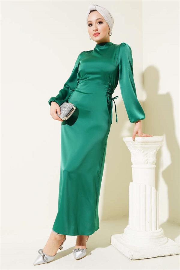 Satin Dress with Side Rope Detail Green