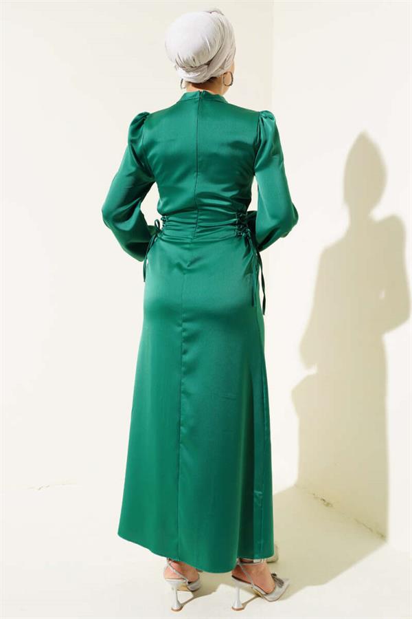 Satin Dress with Side Rope Detail Green