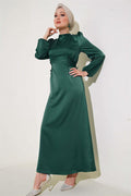 Satin Dress with Side Rope Detail Emerald Green