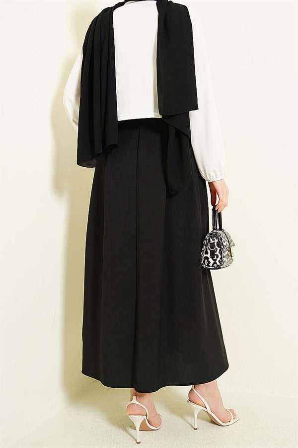 Black Flared Skirt with Side Darts and Belt