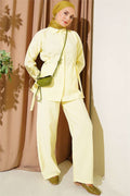 2 Piece Set with hidden buttons and buckle closure on the sides, yellow.