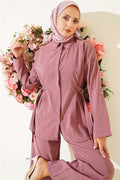 2 Piece Set with hidden buttons and buckle closure on the sides, rose pink.