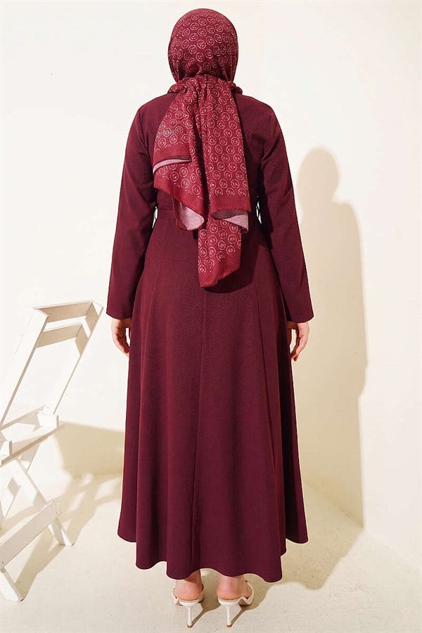 Burgundy Dress with Side Buckles and Darts