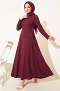 Burgundy Dress with Side Buckles and Darts