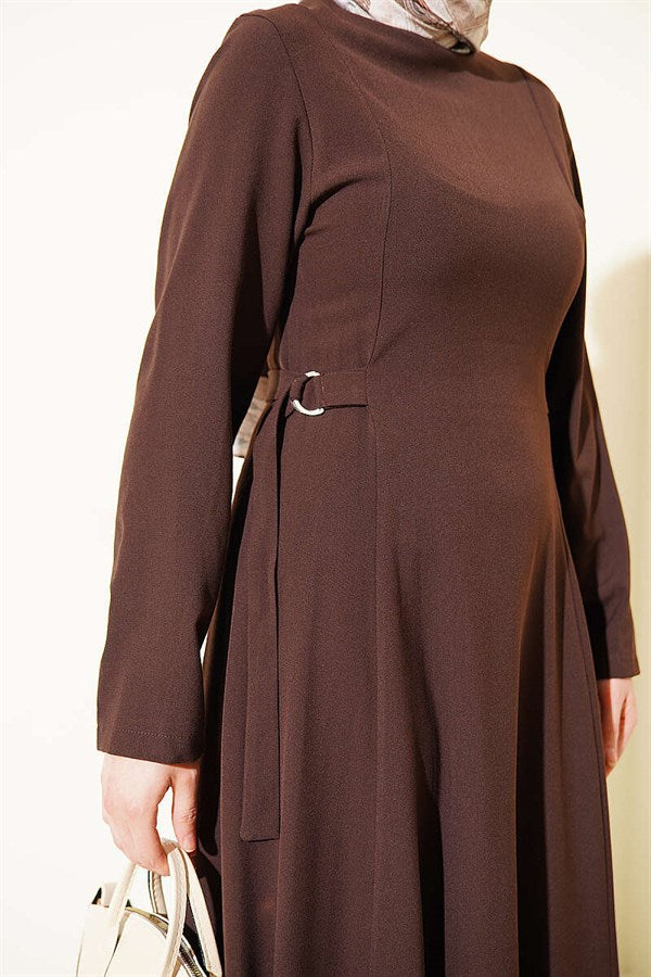 Brown Dress with Side Buckles and Darts