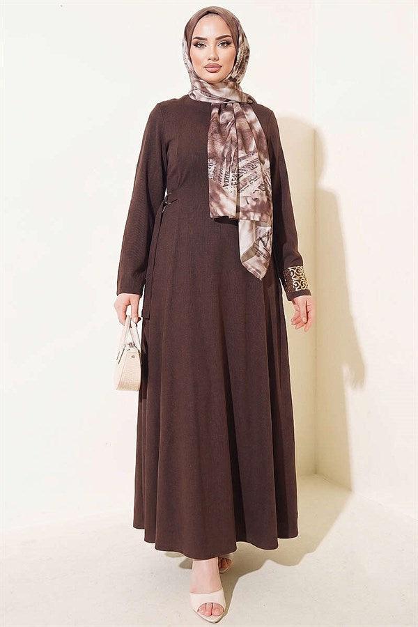 Brown Dress with Side Buckles and Darts
