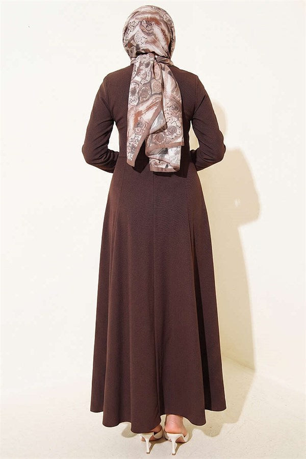 Brown Dress with Side Buckles and Darts
