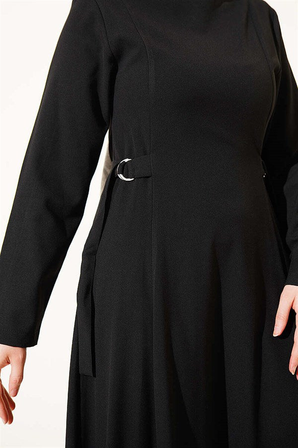 Black Dress with Side Buckles and Darts