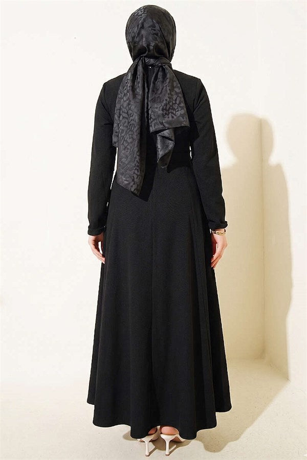 Black Dress with Side Buckles and Darts