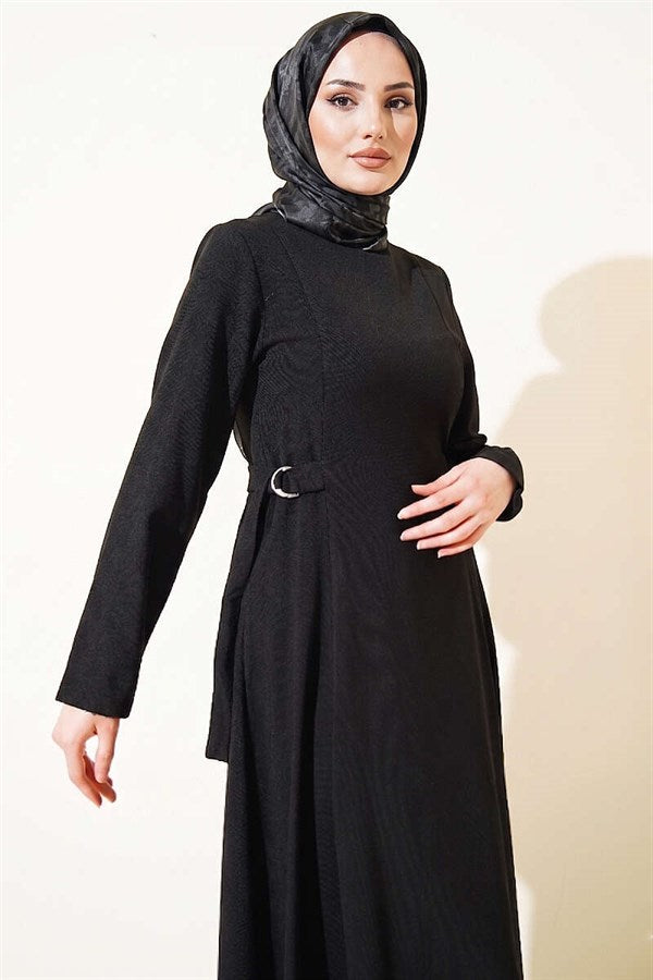 Black Dress with Side Buckles and Darts