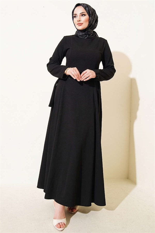 Black Dress with Side Buckles and Darts