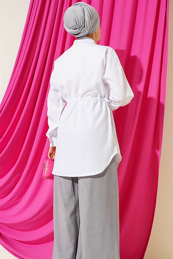 White Shirt with Side Tunnels and Lace-up