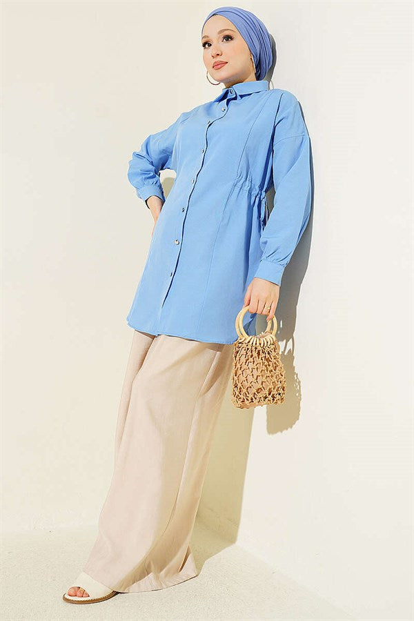 Side Tunnel Lace-up Shirt, Blue