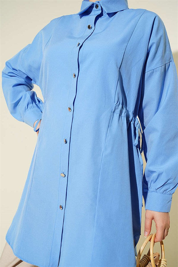 Side Tunnel Lace-up Shirt, Blue