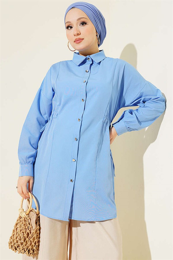 Side Tunnel Lace-up Shirt, Blue