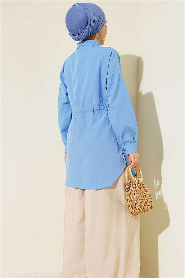 Side Tunnel Lace-up Shirt, Blue