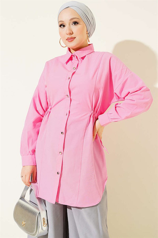 Pink Lace-up Shirt with Tunnel Sides