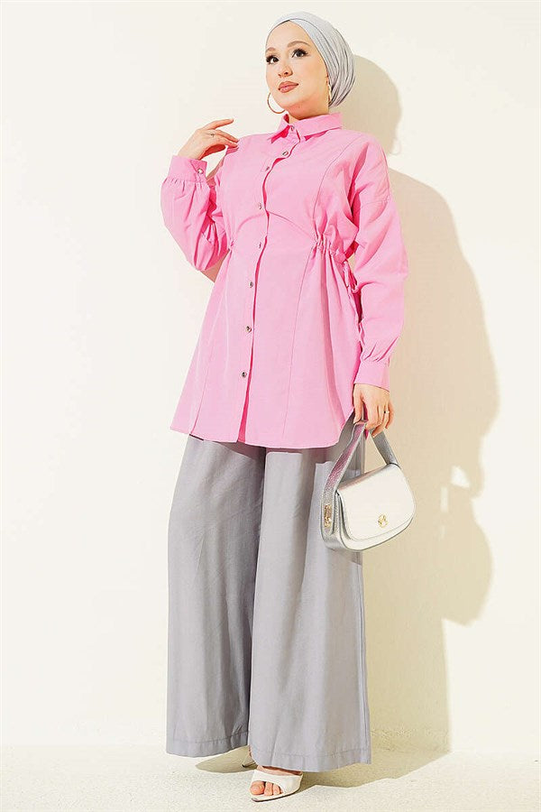 Pink Lace-up Shirt with Tunnel Sides