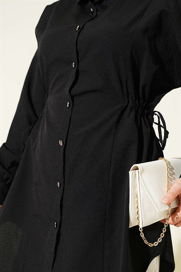 Side Tunnel Lace-up Shirt, Black