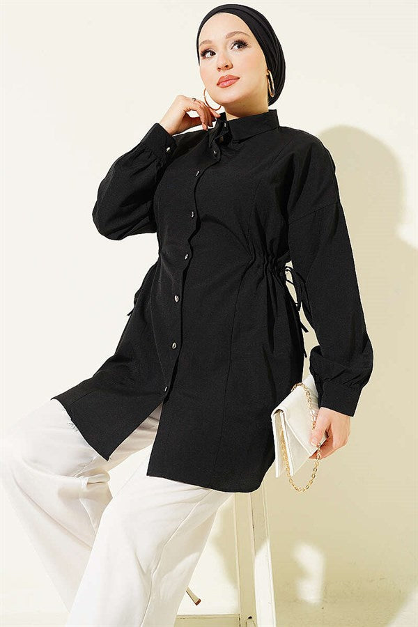Side Tunnel Lace-up Shirt, Black