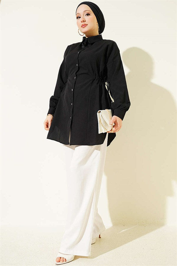 Side Tunnel Lace-up Shirt, Black