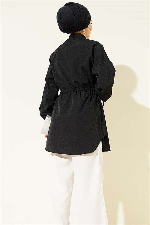 Side Tunnel Lace-up Shirt, Black
