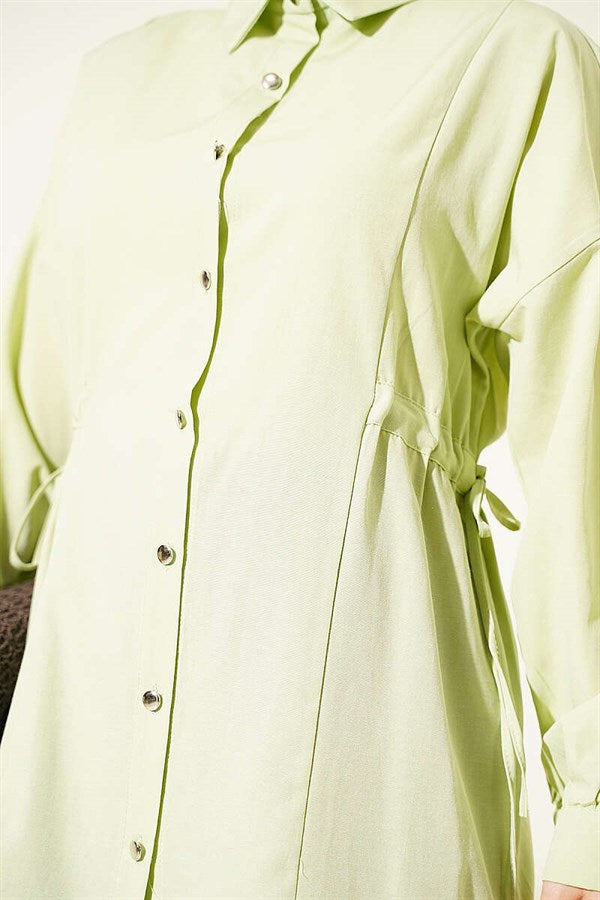 Side Tunnel Lace-Up Shirt, Aqua Green