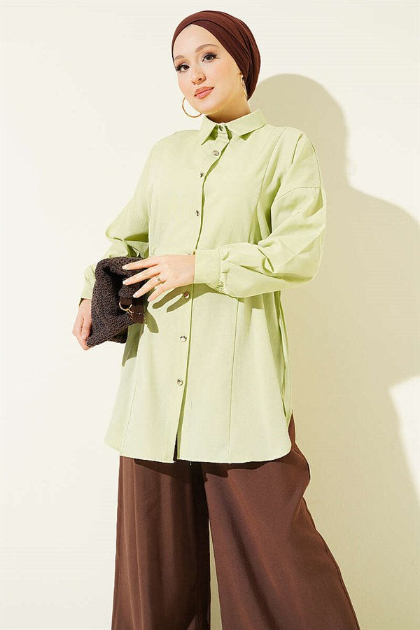 Side Tunnel Lace-Up Shirt, Aqua Green