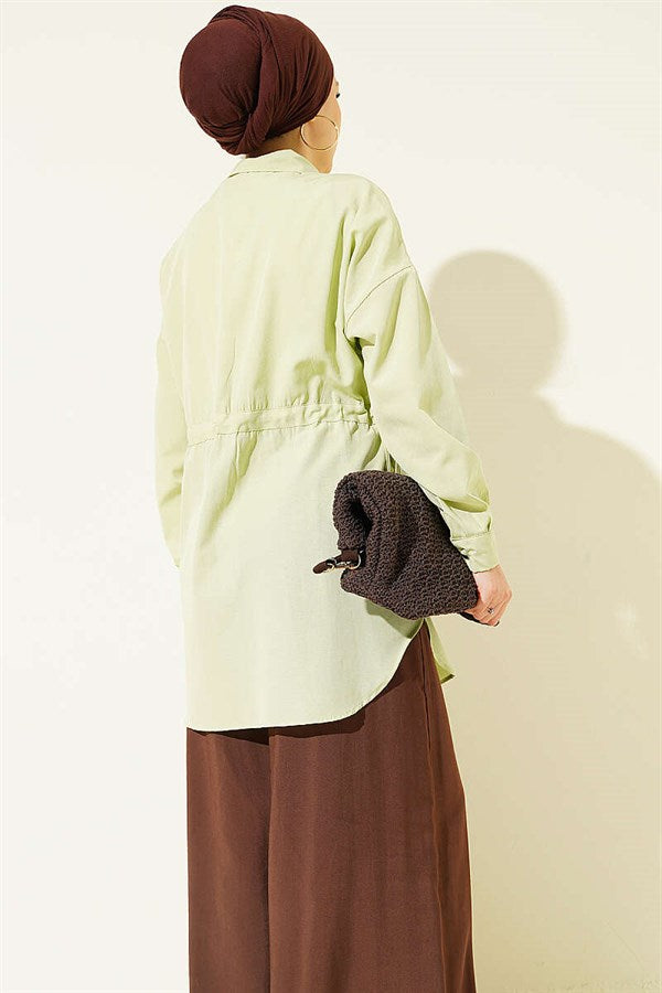Side Tunnel Lace-Up Shirt, Aqua Green