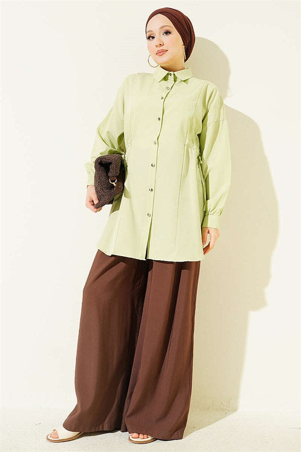 Side Tunnel Lace-Up Shirt, Aqua Green