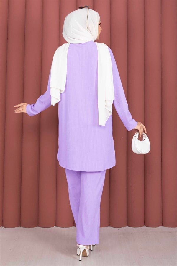 Side Slit Tunic and Pants 2 Piece Set in Lilac
