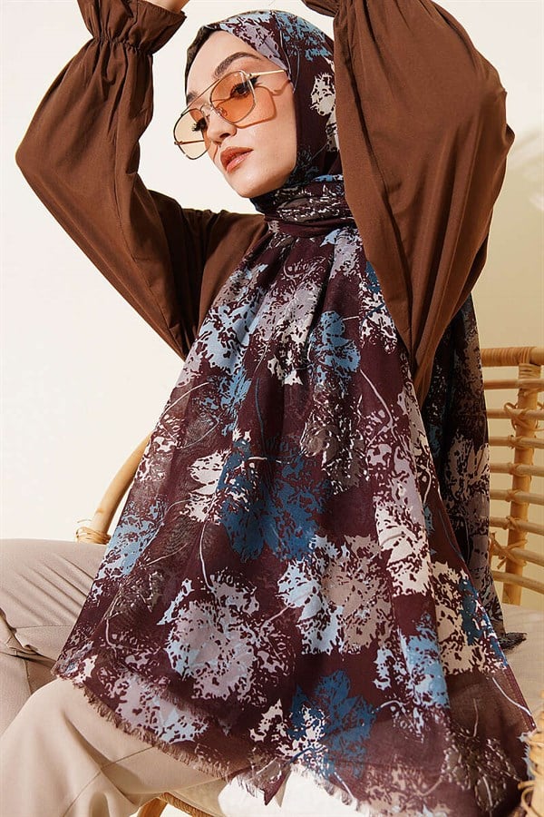 Leaf Pattern Aya Series Scarf Dark Brown